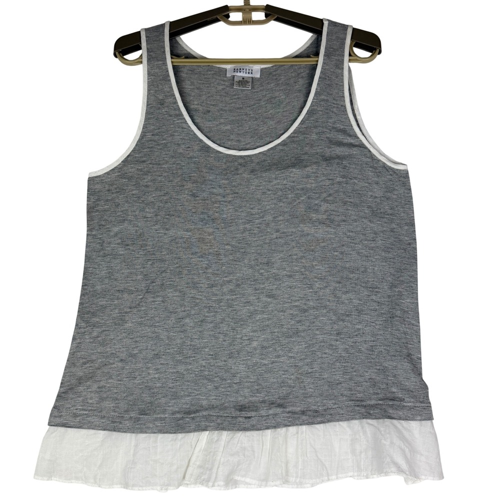 Barneys New York Tank Top Womens M Gray Ruffle Hem Tencel Rayon Made in USA